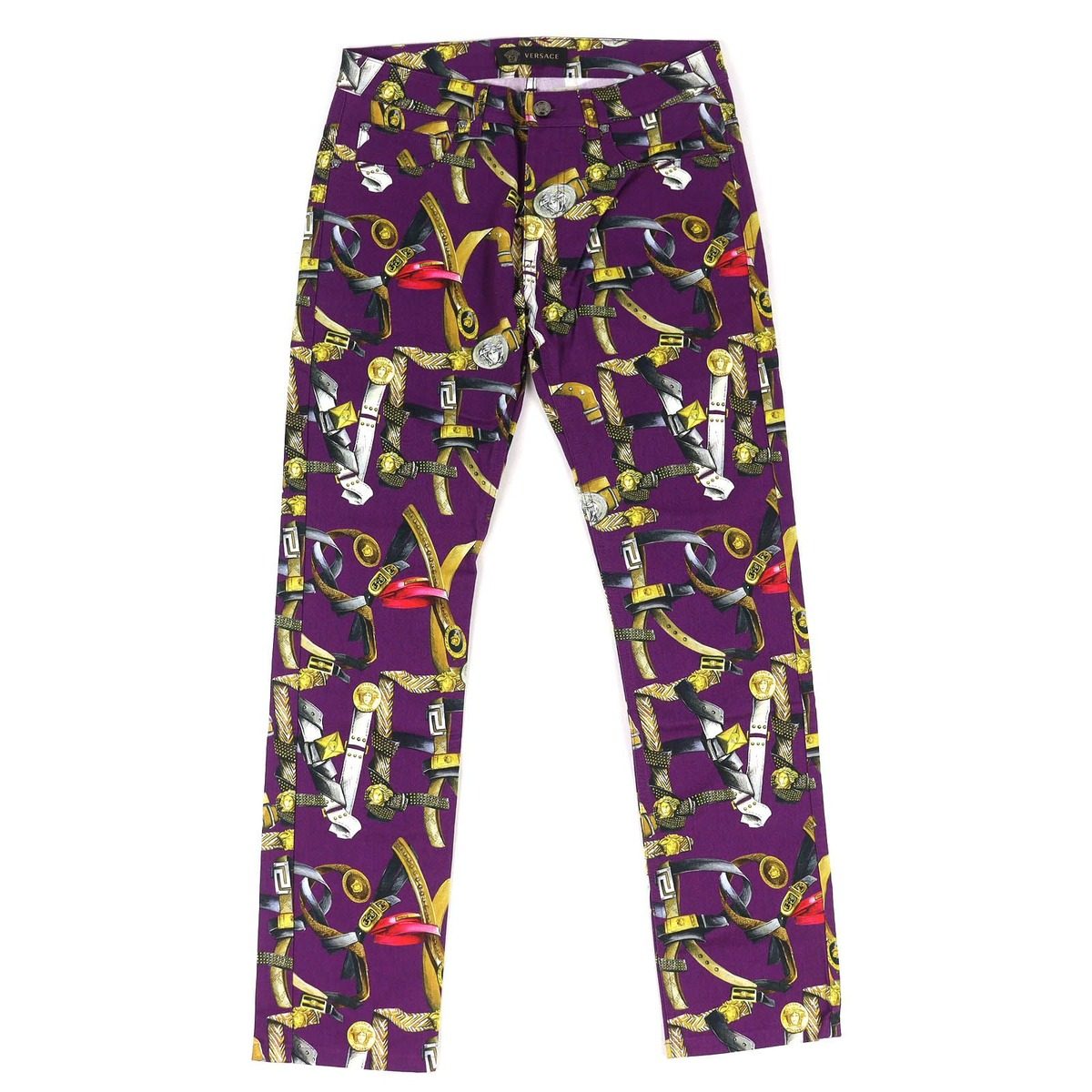 Versace Cotton Baroque Pattern Medusamochifu Color Denim Pants Purple Multicolor