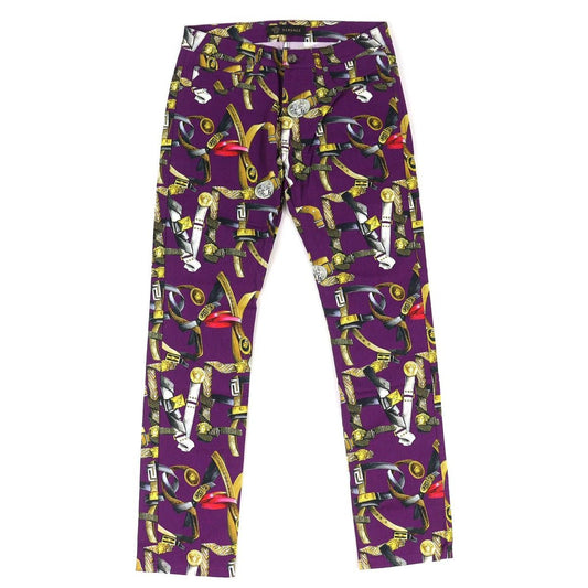 Versace Cotton Baroque Pattern Medusamochifu Color Denim Pants Purple Multicolor