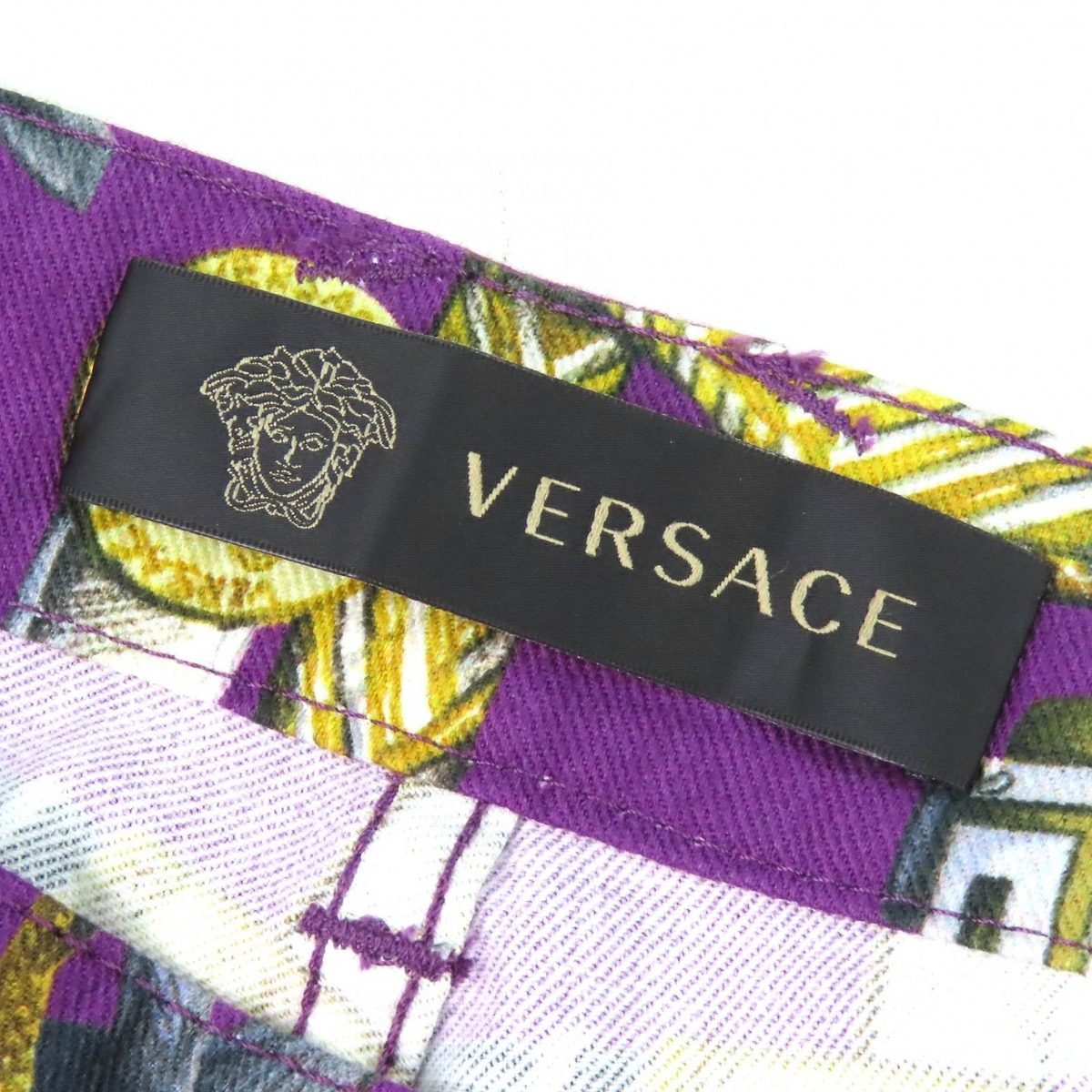 Versace Cotton Baroque Pattern Medusamochifu Color Denim Pants Purple Multicolor — view 9