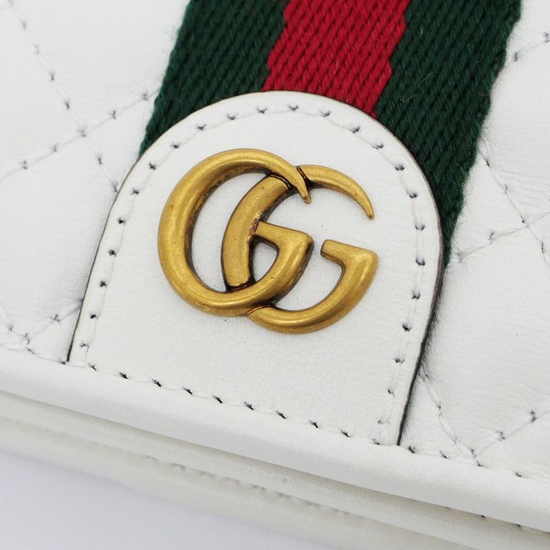 Gucci Sherry Line GG Quilted Compact Wallet 536453 White Leather Bifold