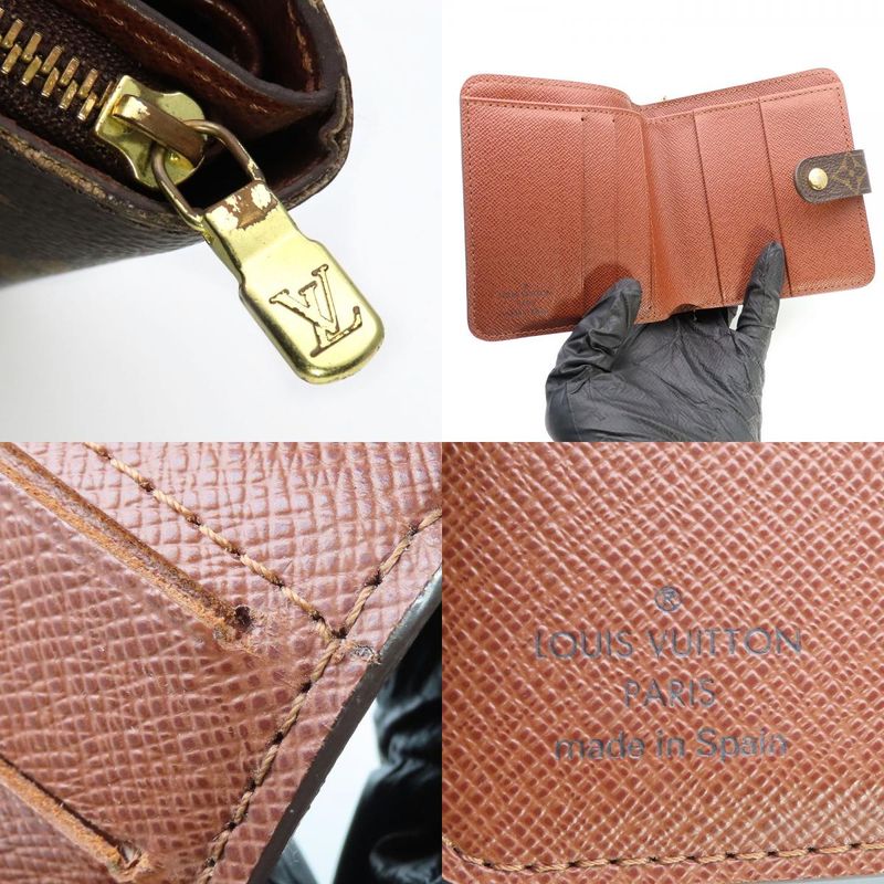 Louis Vuitton Bifold Wallet Compact Zip M61667 Monogram Brown Gold Hardware