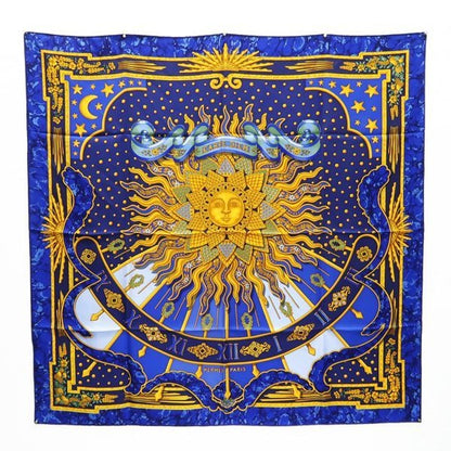 Hermes Carre 90 Carpe DIEM Enjoy Your Day Scarf 100% Silk Blue Sun