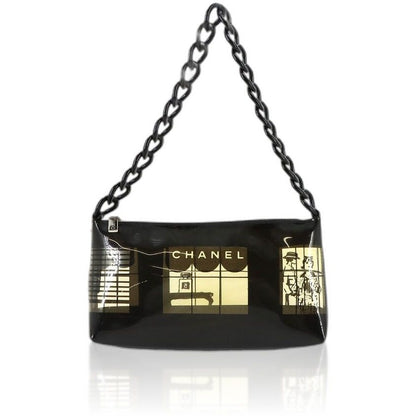 Chanel Windows Line Chain Shoulder Bag Vinyl Plastic Black Clear Vintage