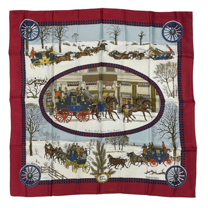 Hermes Scarf Silk Carre 90 Lhiver en Poste Winter Mail Red