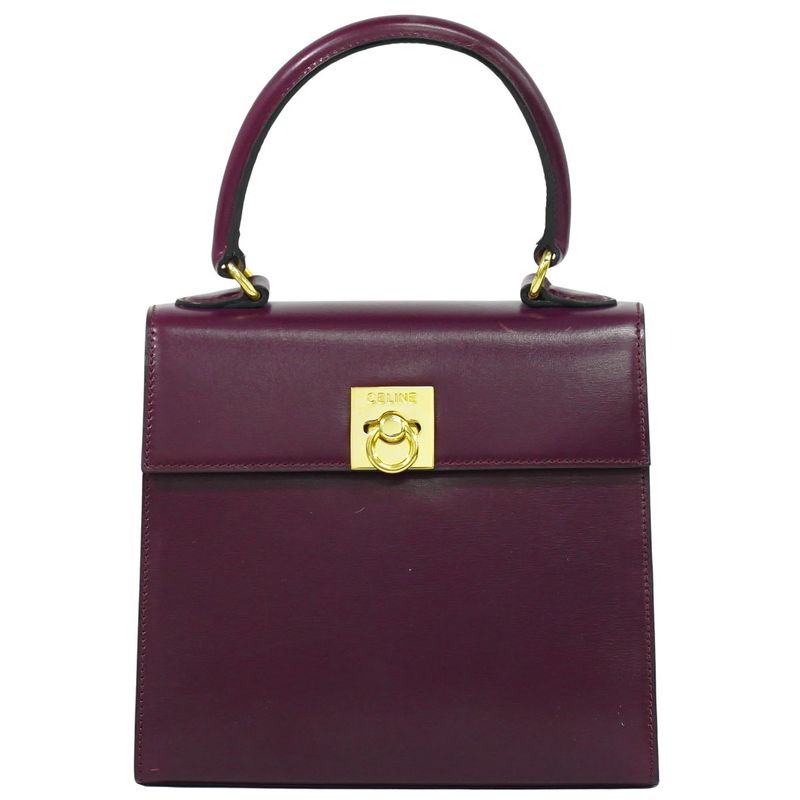 Authentic Celine Leather Handbag Purple Bag Pre-owned [follow-up Discount