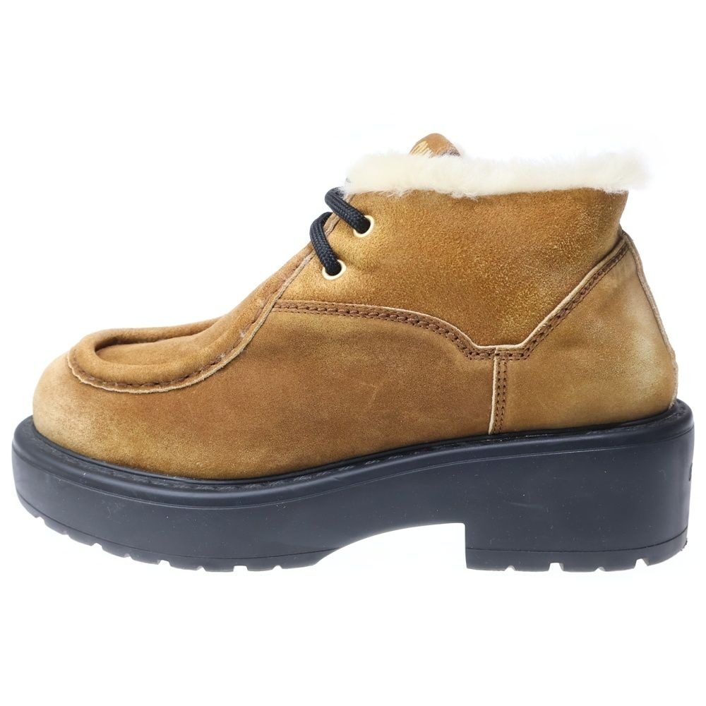 Miu Miu Lace Up Suede Leather Short Boots Brown