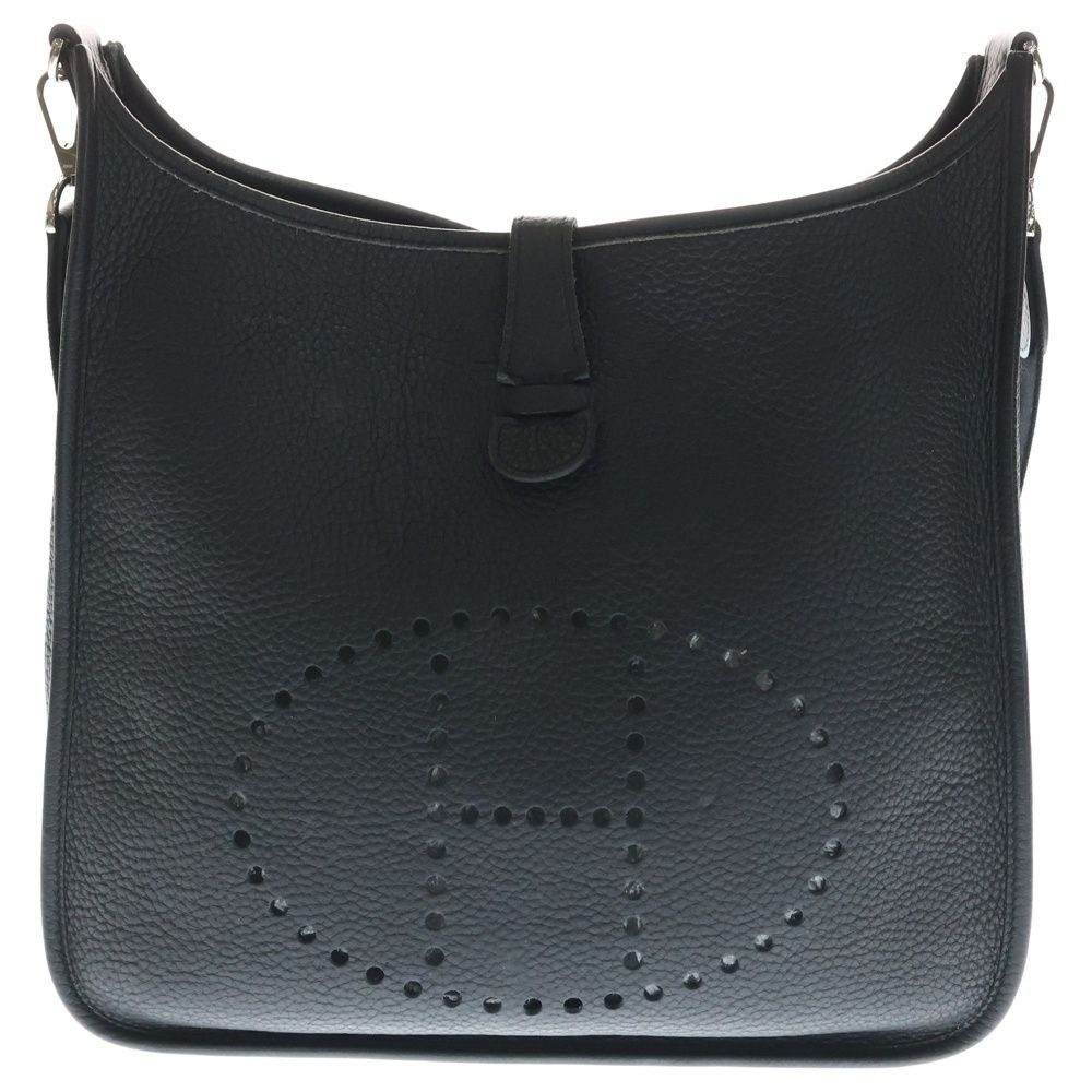 Hermes Evelyne GM Taurillon Clemence Leather Shoulder Bag Silver Black