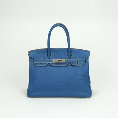 Hermes Birkin 30 Tote Taurillon Clemence Mykonos Blue White Silver Handbag