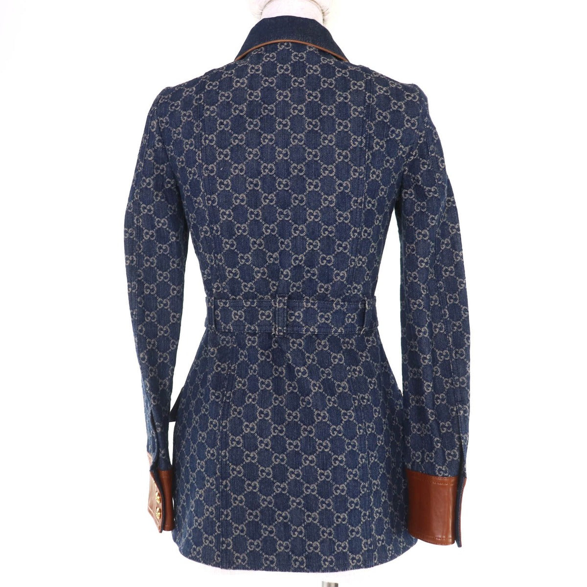 Gucci GG Washed Organic Leather Denim Jacket Indigo 34 with Hanger Made — view 3