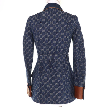 Gucci GG Washed Organic Leather Denim Jacket Indigo 34 with Hanger Made — view 3