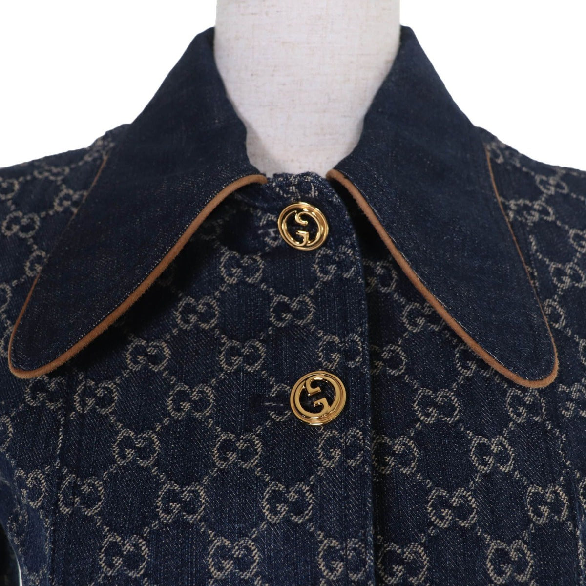 Gucci GG Washed Organic Leather Denim Jacket Indigo 34 with Hanger Made — view 4