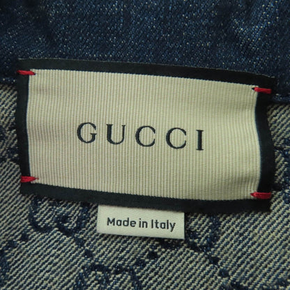 Gucci GG Washed Organic Leather Denim Jacket Indigo 34 with Hanger Made — view 9