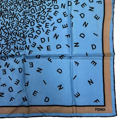 Fendi Scarf 100% Silk Logo Blue — view 5