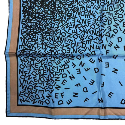 Fendi Scarf 100% Silk Logo Blue — view 6