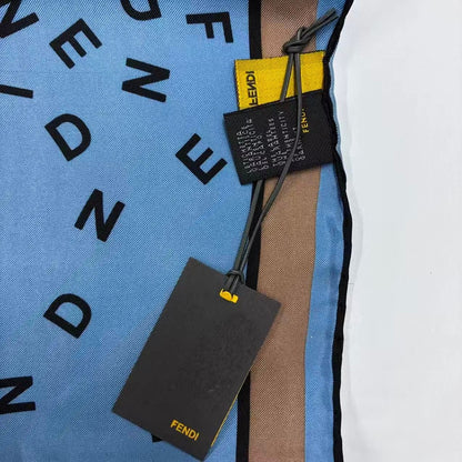 Fendi Scarf 100% Silk Logo Blue — view 8