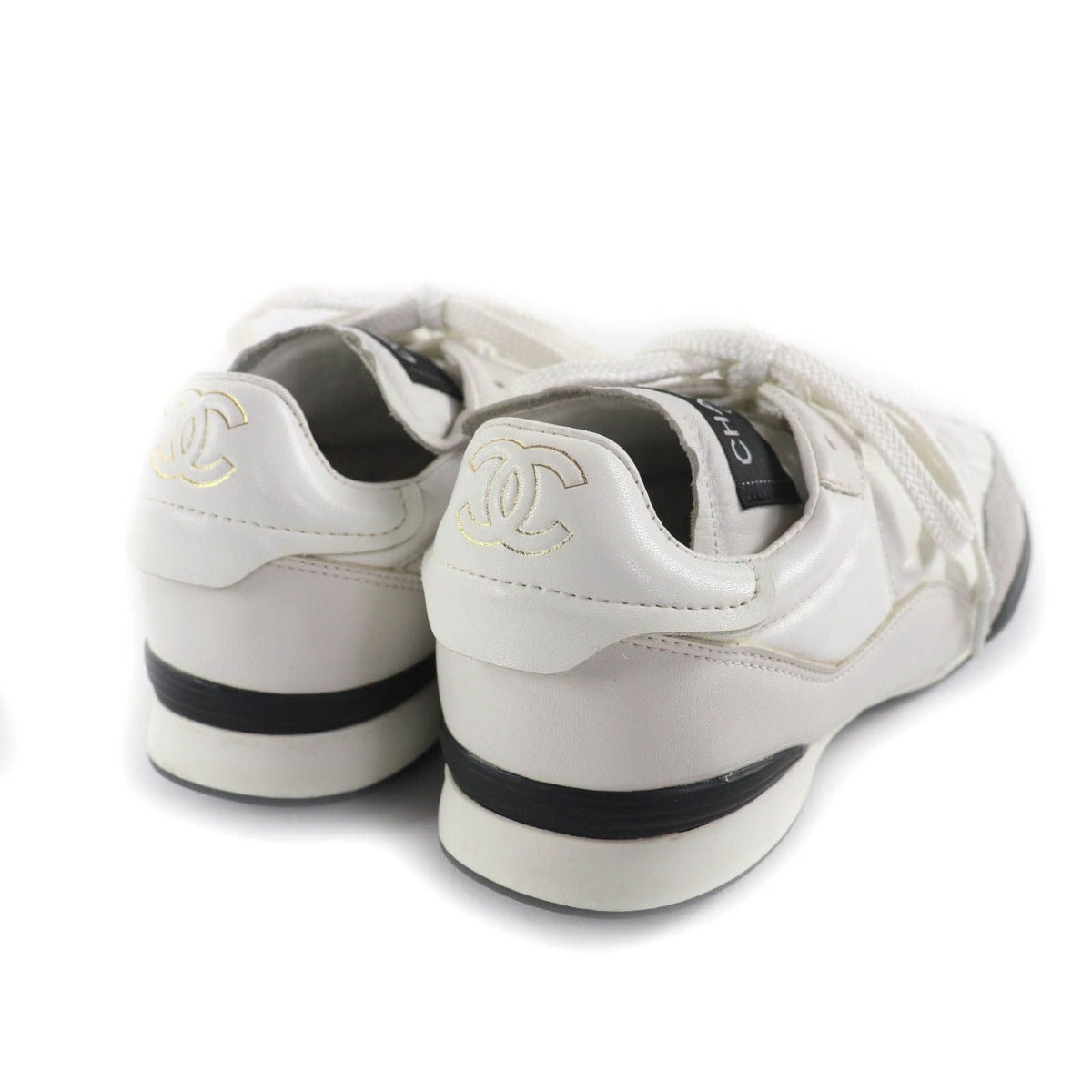 Chanel Quilted Lace-Up Leather Sneakers White 38 — view 2