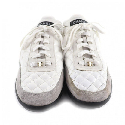 Chanel Quilted Lace-Up Leather Sneakers White 38 — view 3