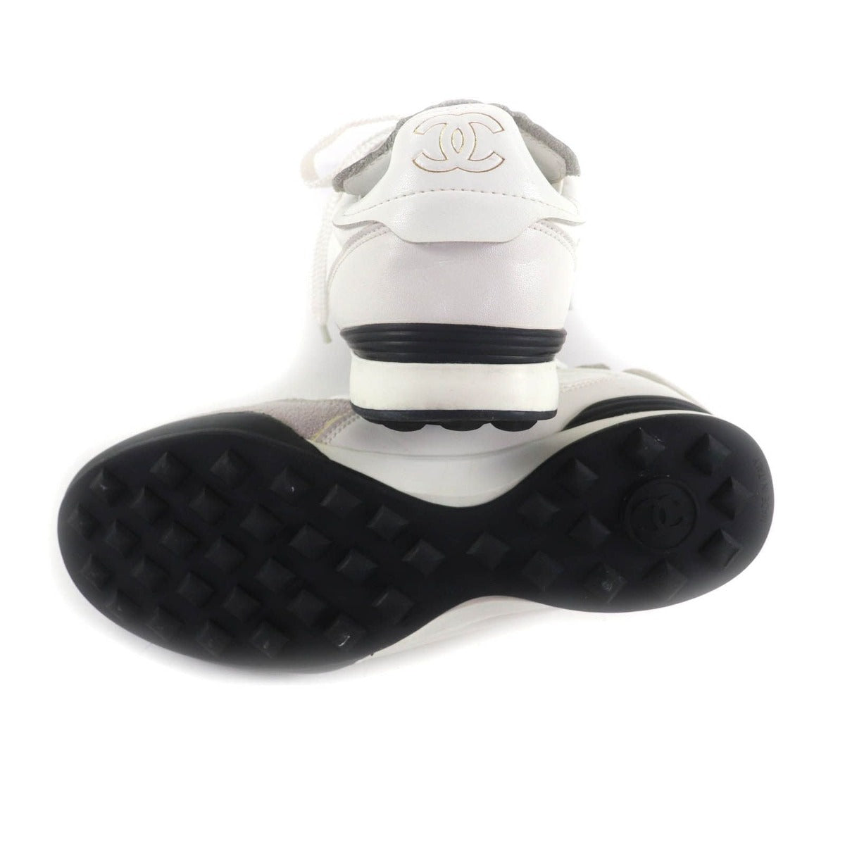 Chanel Quilted Lace-Up Leather Sneakers White 38 — view 6