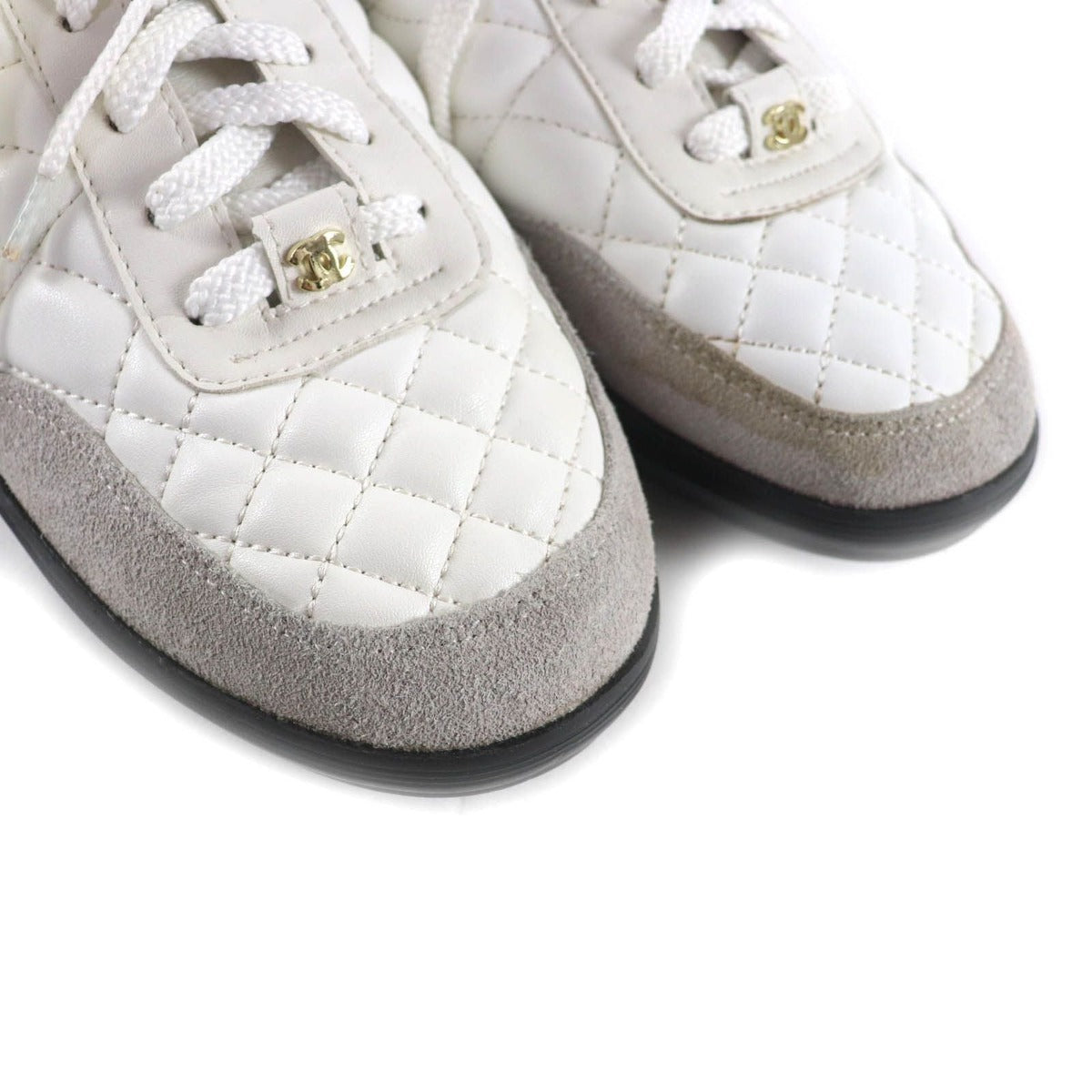 Chanel Quilted Lace-Up Leather Sneakers White 38 — view 7