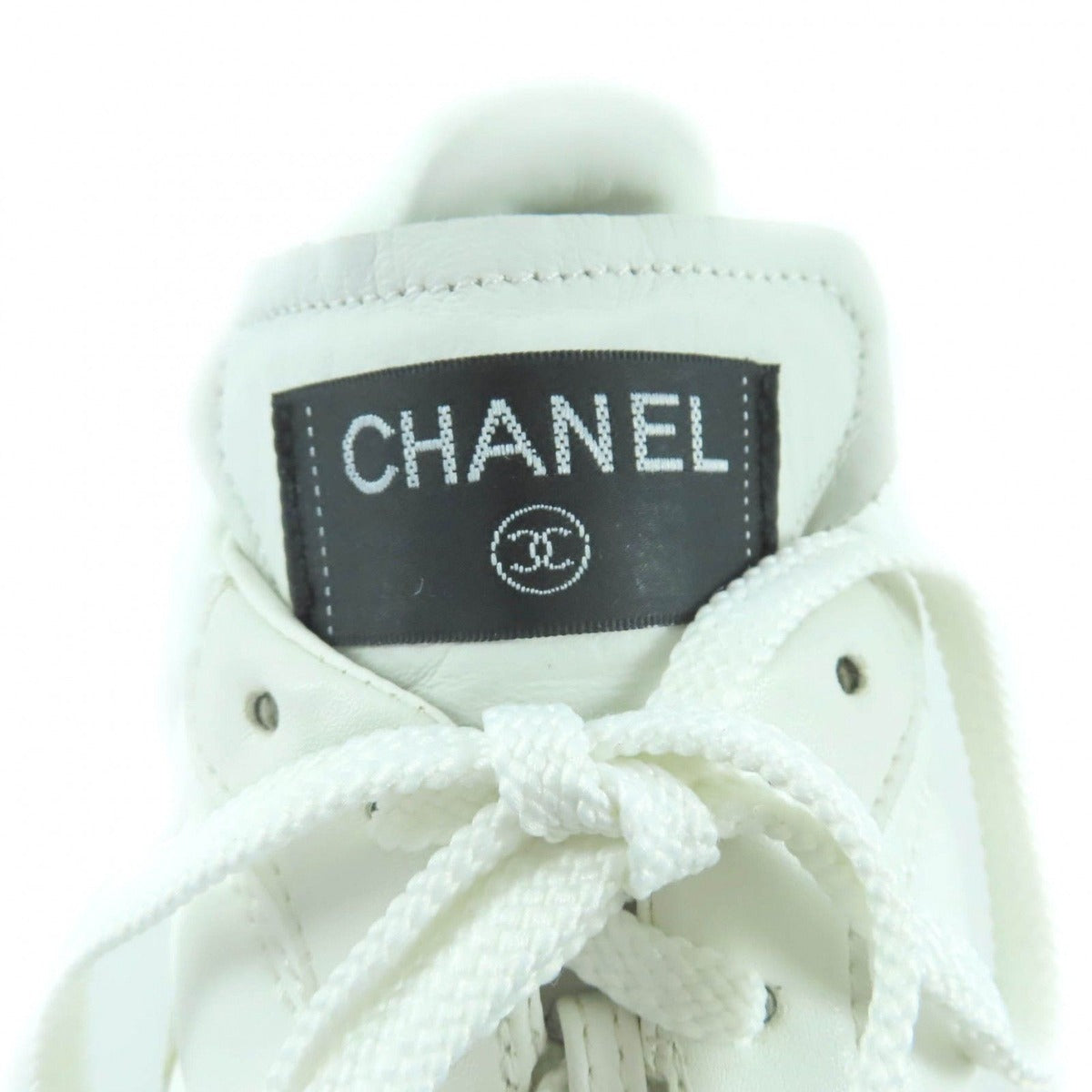 Chanel Quilted Lace-Up Leather Sneakers White 38 — view 8