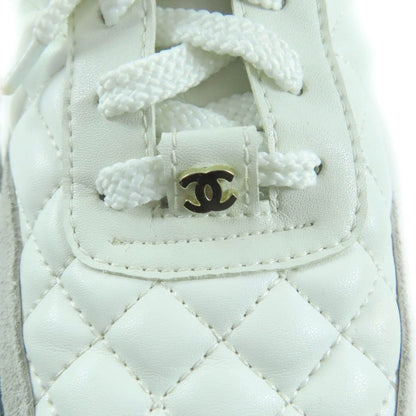 Chanel Quilted Lace-Up Leather Sneakers White 38 — view 9