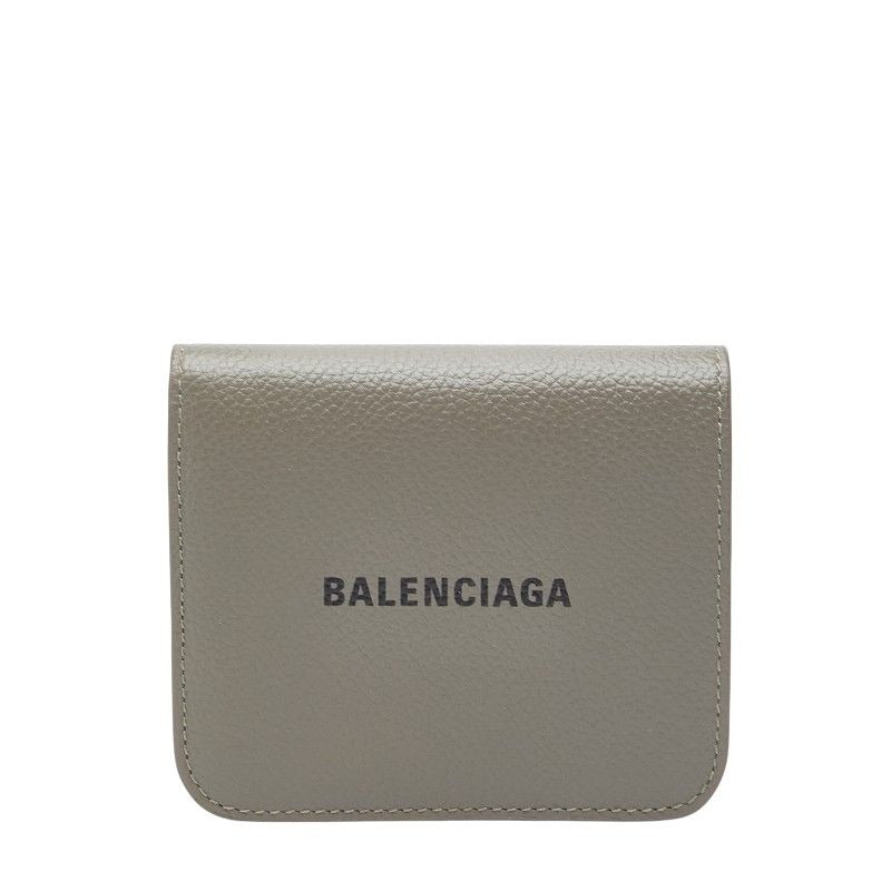 Balenciaga Logo Fold Wallet Compact Gray Leather
