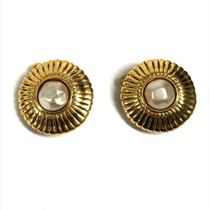 Chanel Earrings Faux Pearl Metal Gold