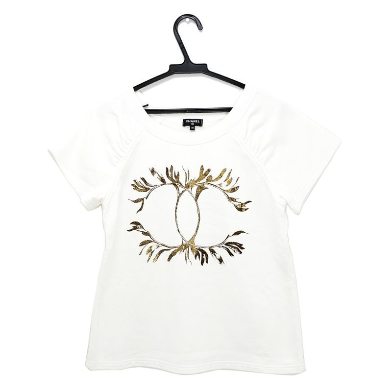 Chanel Short Sleeve Cut And Sew K0726 Size XS Coco Mark White