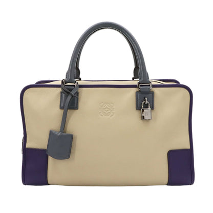 Loewe Amazona 36 Hand Bag Leather Beige Purple Gray Silver