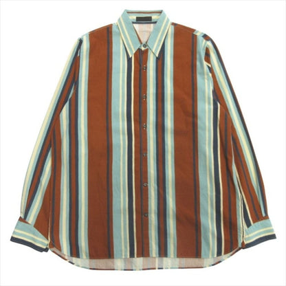 Prada Triangle Patch Striped Shirt Top Vintage Wash Raf Simons Era XL Blue Brown
