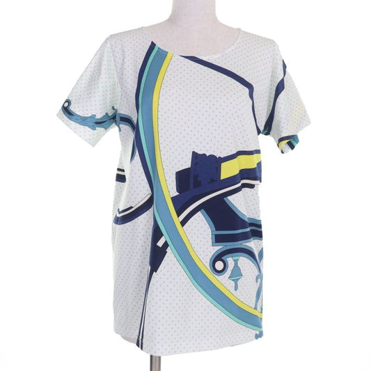 Hermes 100% Cotton Cut And Sewn Short Sleeved T-Shirt Top White Blue 34
