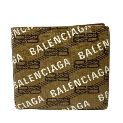 Balenciaga Wallet Fold Compact Logo Leather Beige