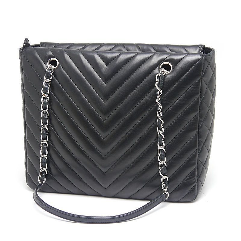 Chanel V Stitch Chain Tote Silver Hardware Tote Bag A4 Size