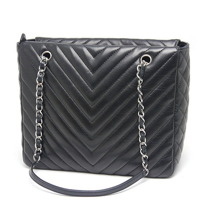 Chanel V Stitch Chain Tote Silver Hardware Tote Bag A4 Size