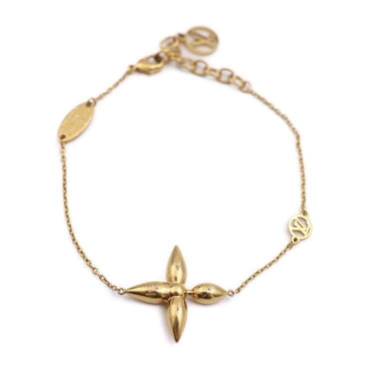 Louis Vuitton Bracelet Louisette Metal Gold Flower Viton