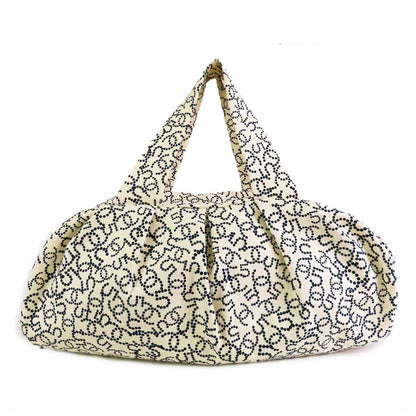 Chanel NO 5 Arabesque Ivory Navy Silver Canvas CC Logo Mini Boston Bag