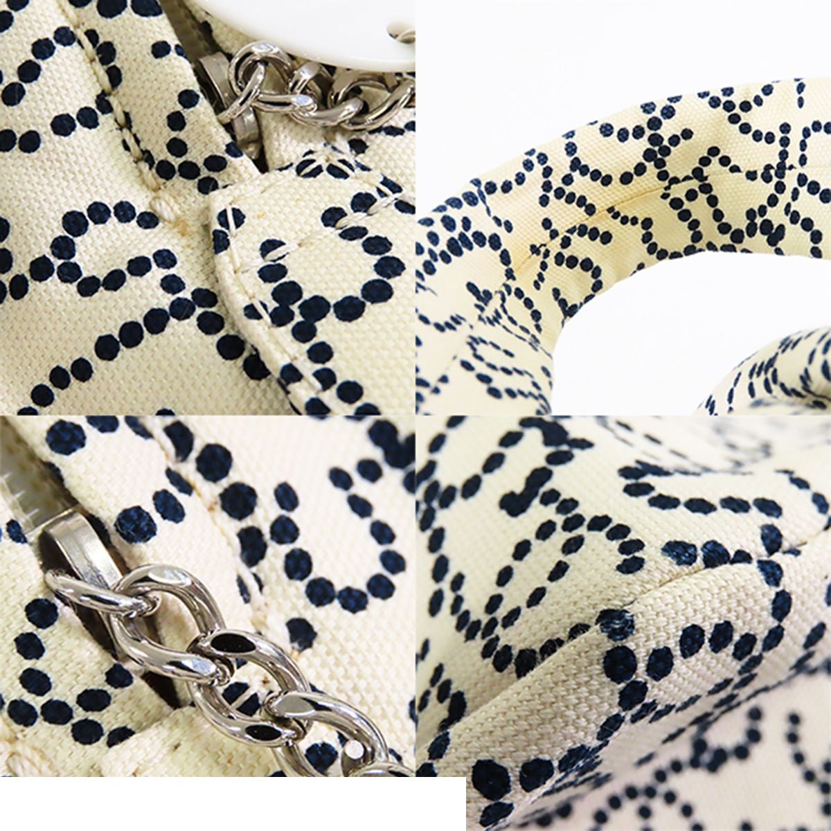 Chanel NO 5 Arabesque Ivory Navy Silver Canvas CC Logo Mini Boston Bag — view 7