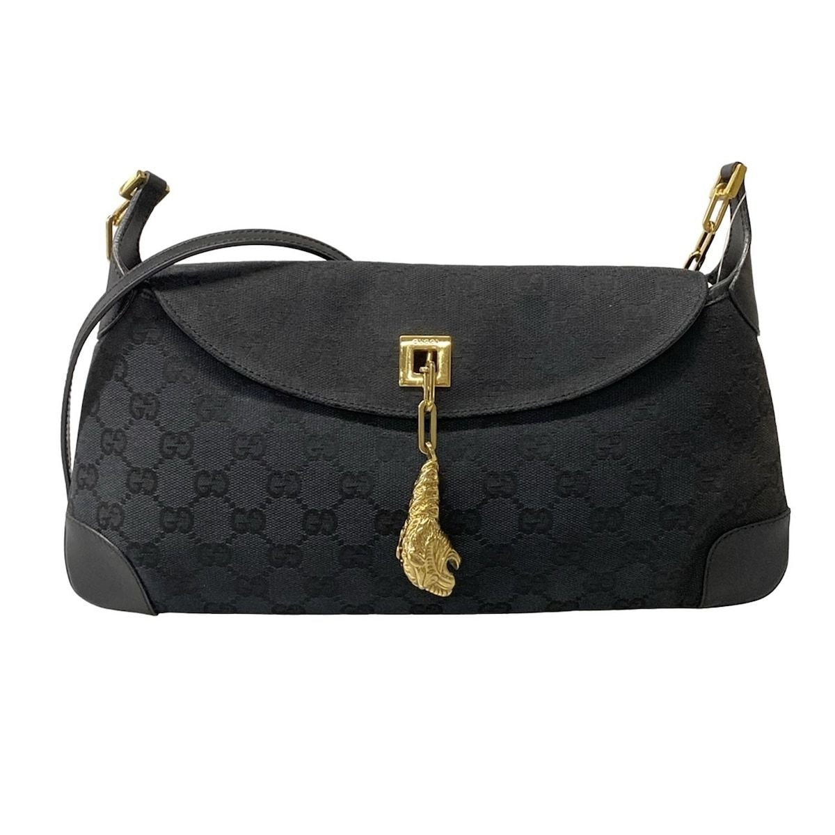 Gucci Shoulder Bag GG Pattern Black Leather
