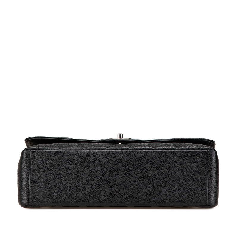 Chanel Matelasse Double Flap Coco Mark Chain Shoulder Bag Black Caviar Skin