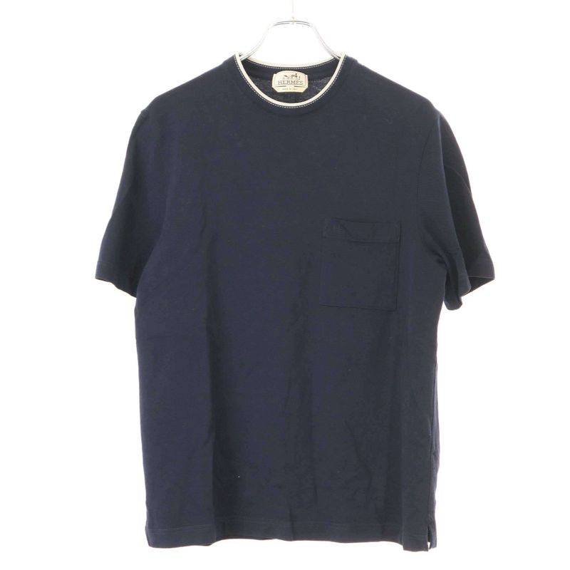 Hermes H Pocket Crew Neck T-Shirt Navy M