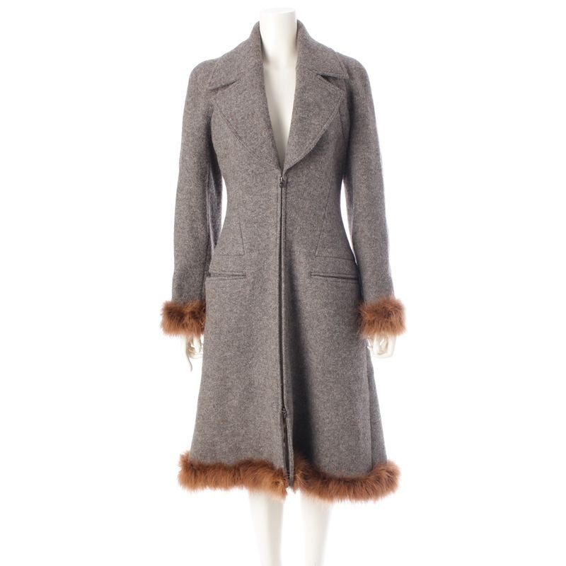 Chanel 97 A Wool Long Coat Outerwear Gray 38