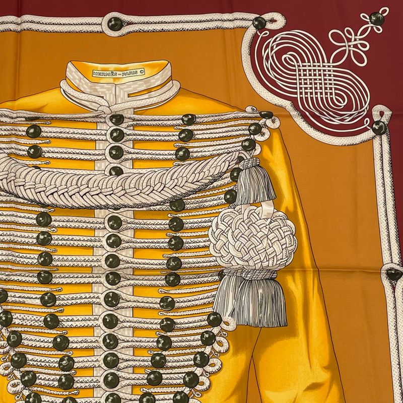 Hermes Carre 90 Brandebourgs Brandenburg Decor Scarf Silk Red And Yellow