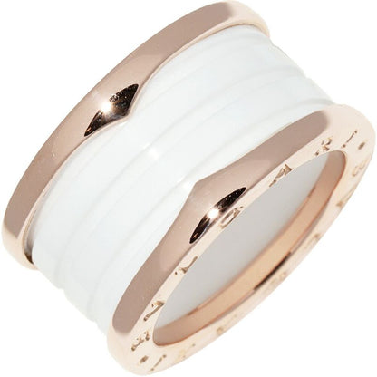 Bulgari Ring 18K Pink Goldx White Ceramic Bzero1 Ring 4 Bands 346518