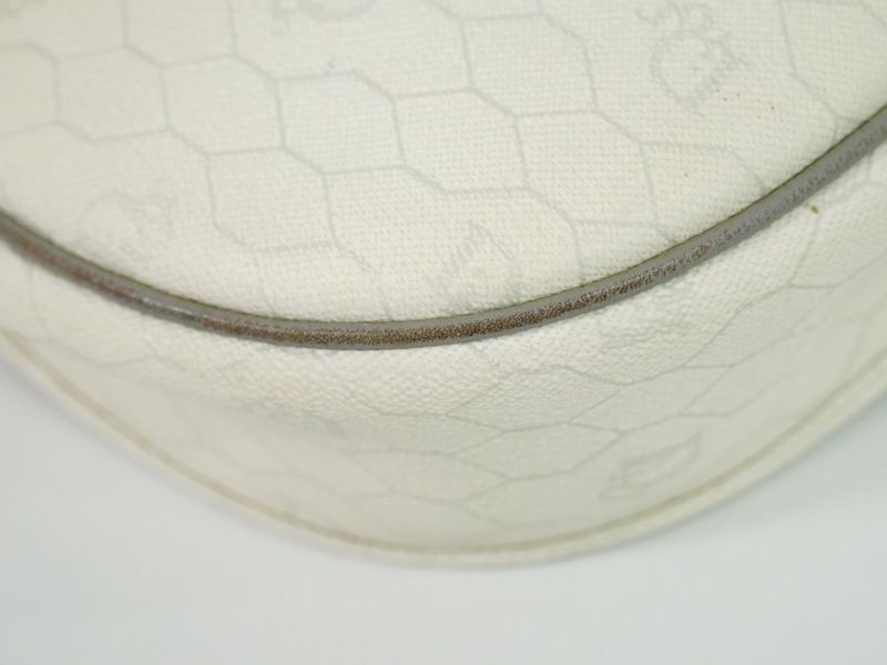 Authentic Christian DIOR Honeycomb Pattern Shoulder Bag Pochette PVC White Bag
