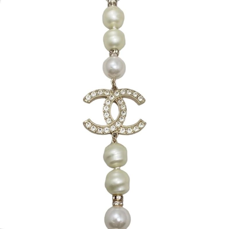 Chanel Long Necklace Coco Mark Pearl Rhinestone Gold Chanel