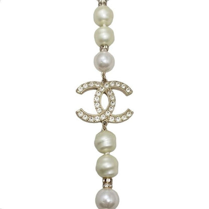Chanel Long Necklace Coco Mark Pearl Rhinestone Gold Chanel