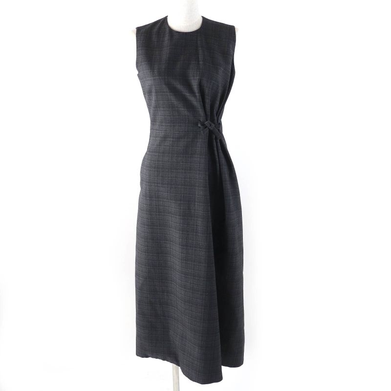 Christian DIOR 2023 341r30a1518 100% Wool Check Sleeveless Dress With Ribbon