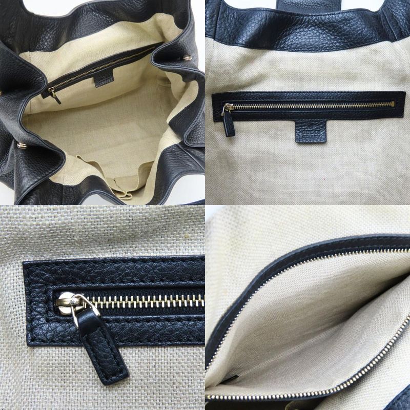 Gucci Tote Bag 268747 Leather Black Gold Hardware Shoulder Simple Usual Women