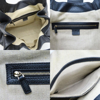 Gucci Tote Bag 268747 Leather Black Gold Hardware Shoulder Simple Usual Women