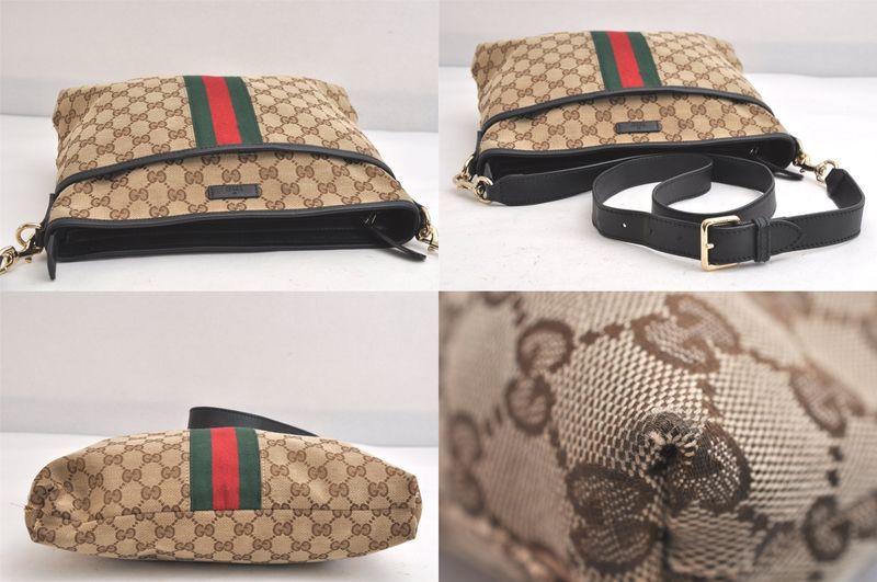 Gucci Web Sherry Line Shoulder Bag GG Canvas Leather 388926 Brown 3638n